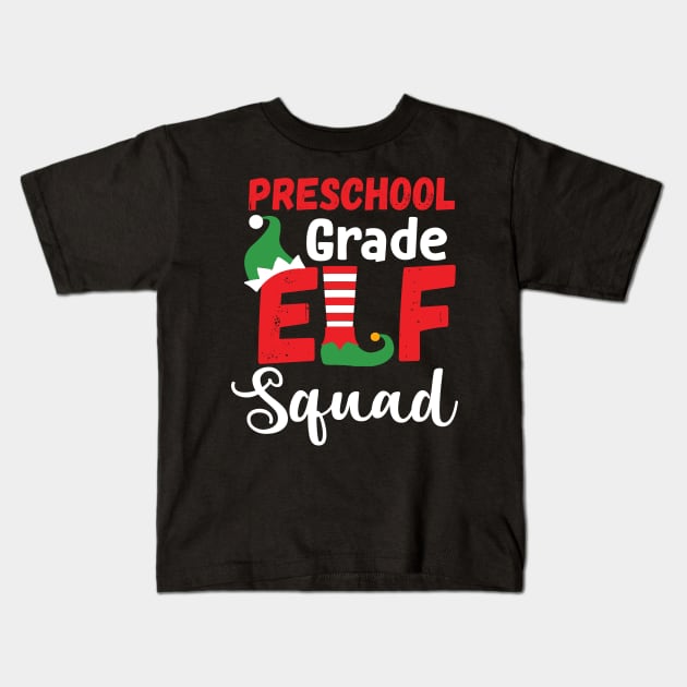 Cute Preschool Grade Elf Squad Teacher Christmas Kids T-Shirt by Dunnhlpp